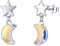 TRISHULA Mond Sterne Hänger Ohrringe 925 Sterling Silber Mond Baumel-Ohrringe Hypoallergene Kristall Ohrstecker Sterne Ohrringe Mond Sterne Schmuck Geschenk für Damen Mädchen Frauen Kinder