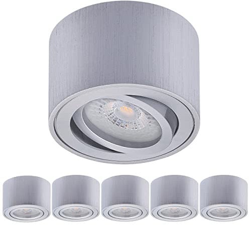 Oktaplex 6 Stück Aufbauspot Lile Alu gebürstet - inkl. LED Modul 4,8W 230V 3000K Warmweiß 80x50mm Aufputz Aufbauleuchte Aufbaustrahler Schwenkbar