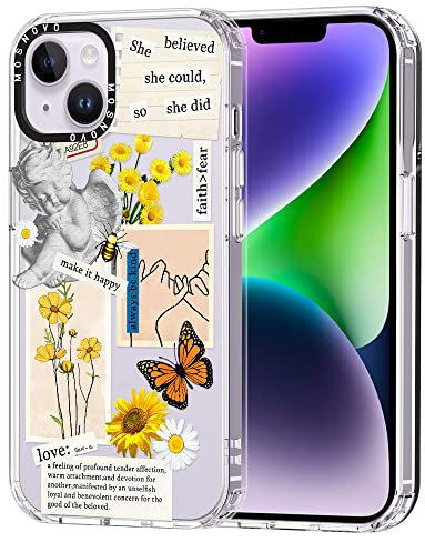 MOSNOVO für iPhone 14 Hülle – Durchsichtige, schlanke, stoßfeste TPU+PC-Handyhülle, [6,6 Fuß Fallschutz/Anti-Abziehen] - Vintage-Collage-Kunst