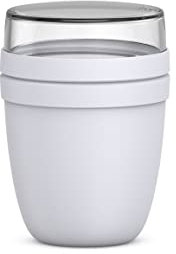 Mepal Müslibecher to go, Klein, praktischer Joghurtbecher to go - Unterteilung für Joghurt & Müsli - Geeignet für Gefrierschrank, Mikrowelle & Spülmaschine - 300 ml + 120 ml - Cool Grey