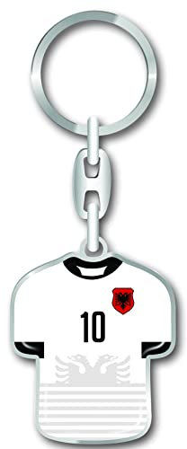 Nation Albanien Away Weiss Trikot Schlüsselanhänger Fussball - Metall-Keyholder mit 3D Effekt.