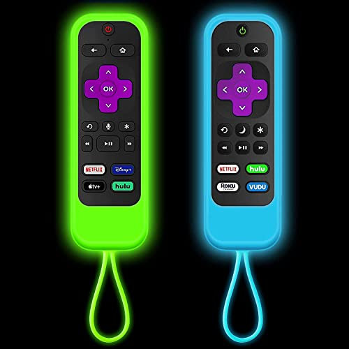 YuanYouTong Remote Cover Compatible with Roku TCL Hisense Remote Controls, Silicone Remote Case for Roku TV Express 4K+ Streaming Stick 4K, 2 Pack Glow in The Dark Protective Controller Sleeve