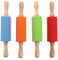 Totority Rolling Pin Wood Children Rolling Pin, 4PCS Rolling Pin for Baking Children Silicone Rolling Pin Rolling Rod Compact Size for Children Cake Baking (Red, Green, Orange, Blue) Mini Rolling Pin