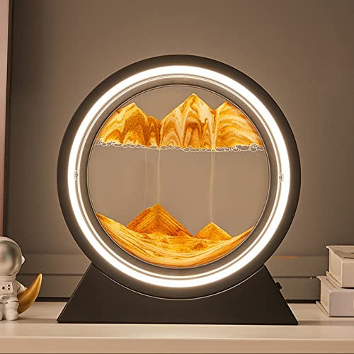 PKKP Fließende Sandmalerei mit LED Licht, 29CM Dynamische 3D Sandkunst, Glas Fließender Sandrahmen, Bewegliche Sandkunst für Desktop Home Office Dekor (29CM, Orange)