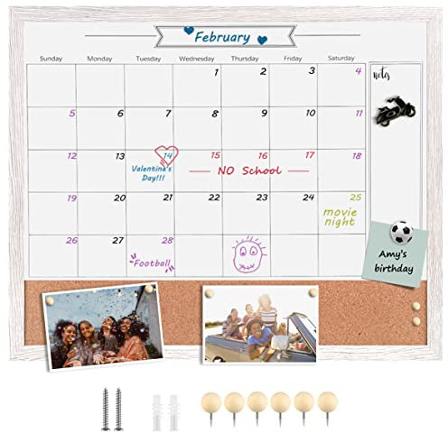 Okydoky Abwischbarem Whiteboard-Kalender und Pinnwand, 45 cm x 55 cm, Kombination aus trocken White Board with Magnetischer, Faux weißer Holzmaserungsrahmen(ZHYL-WH-4555).DE