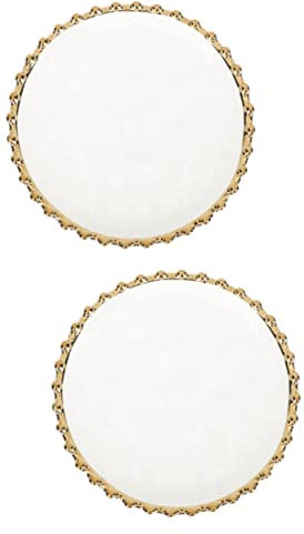 UPKOCH Gold 2pcs Safe Serving Plate Beaded Home Breakfast Round Dessert Western Dish Family Salad Fruit Trim Rim White Microwave Ceramic Bread Desserts with Household Pasta