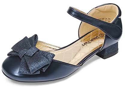 DREAM PAIRS Ballerine Bambina Tacco Basso | Fiocco glitterato, tacco blocco 2,3 cm, plantare imbottito, chiusura a strappo, suola TPR.