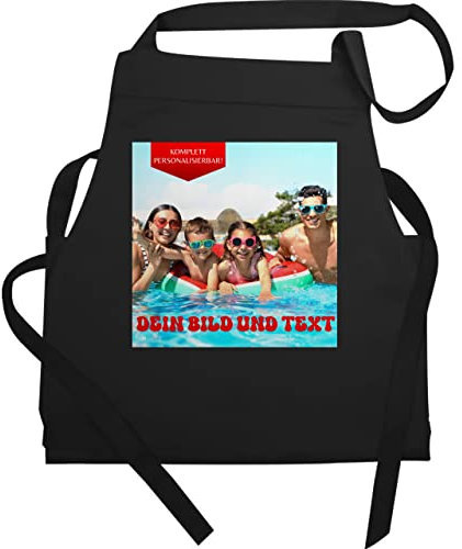 Schürze - Erwachsene - Geschenk mit eigenem Foto und Text personalisiert I Eigenes Bild I Custom Photo Text - 60x87 - Schwarz - herren für die küche schürzen+selbst+gestalten selbst drucken