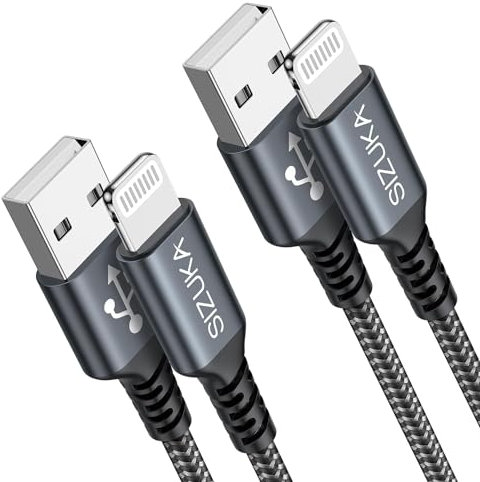 SIZUKA iPhone Charger Cable 2M/6.6FT 2Pack Lightning Cable iPhone Fast iPhone Charger Nylon Braided Lead Charging Cable for iPhone 14 13 12 11 Pro Max XR XS X 8 7 6s 6 Plus 5s iPad and More