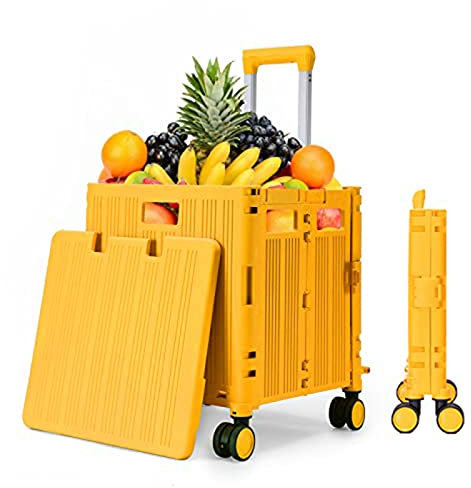 ZAANU Chariot de Courses Pliable à 4 Roues Chariot Utilitaire Pliable de Grande capacité Poubelles d'épicerie de Grande capacité Étui Portable utilisé comme siège, Noir (Jaune)