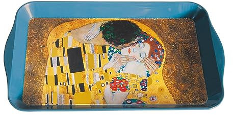 Kleines Tablett FridolinEdition - Metall - aufwendig lackiert - Künstler: Gustav Klimt - Motiv: Der Kuss - Maße: (B/H/T) ca. 32 × 2 × 19 cm