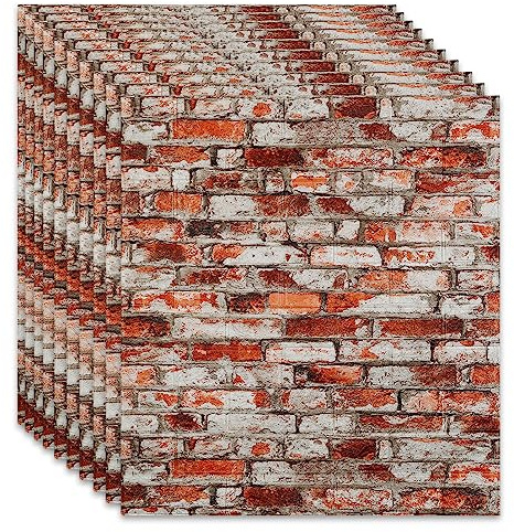 Lot de 10 panneaux muraux 3D autocollants - Aspect pierre - 77 x 70 cm - 4 mm - Film décoratif pour cuisine, chambre, salle de bain, salon - Rouge