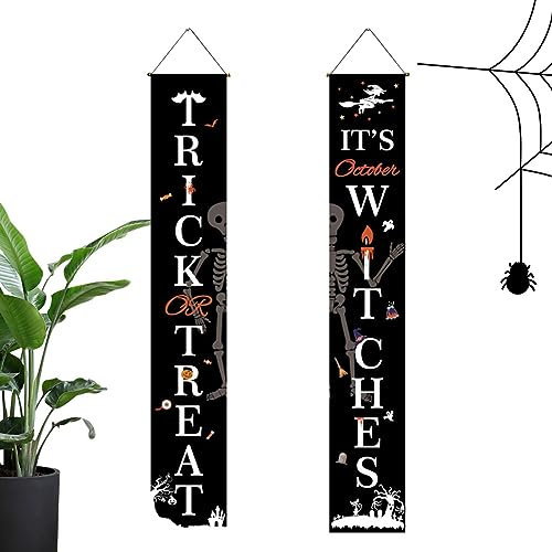 Cartel de Halloween con texto Happy Halloween - Parejas de Halloween hechas de tela de poliéster 100D para la puerta principal, duradera Holdes