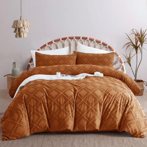 Tospass Getuftet Boho Bettwäsche 200x200 3 Teilig mit Stickerei Karamell Bettwäsche Set Geometrische Chic Gewaschene Mikrofaser Wendebettwäsche 1 Deckenbezug mit Reißverschluss 2 Kissenbezug 80x80