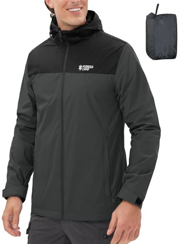 Pioneer Camp Herren Regenjacke Wasserdicht Atmungsaktiv Leichte Winddicht Windbreaker Outdoorjacke with Reißverschluss Taschen und Kapuze Grau XL