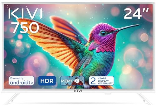 KIVI 24H750NW Smart TV sans Cadre – Téléviseur 24 Pouces HD, Smart TV 24, Télévision 24 HLG, Son JVC, Android TV, Wi-FI, Bluetooth, pour Netflix et Youtube