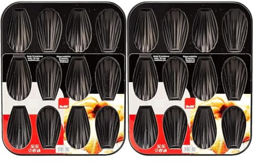 IBILI 820502 Plaque de 12 madeleines, Acier, Noir, 25,9 x 20,9 x 1,4 cm (Lot de 2)