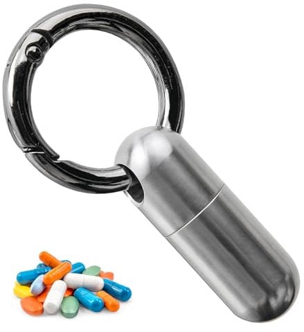 Mini Titan Pillendose Schlüsselanhänger, Wasserdichte, Tragbare Notfallkapsel mit Schlüsselring für Reise, Camping, Angeln – Klein Aufbewahrung für Medikamente