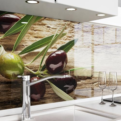danario Panel Protector de Pared Cocina – Vinilo Adhesivo Antisalpicaduras – Fácil de Instalar y Limpiar - 0,8 mm - Óptica de Vidrio - Oliven - 80cm x 220cm