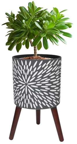 Opnons Maceta de 12 pulgadas con soporte, macetas grandes y modernas para plantas de interior con agujeros de drenaje, macetas grises con patas