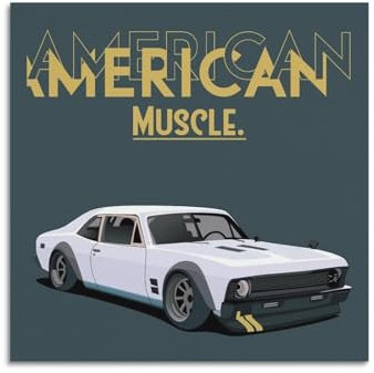 FYYRQ Klassisches Sportwagen-Poster für Chevy II Nova, Illustration, Poster, Wandkunstdruck, Retro, ästhetische Raumdekoration, Bürodekoration, 30 x 30 cm, ungerahmter Stil