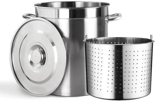 Grande pentola da cucina con cestello scolapasta, pentola commerciale in acciaio inox, pentola per pasta, barile per friggere tacchino per cottura a vapore tamali, frutti di mare, granchi, bollire-20L