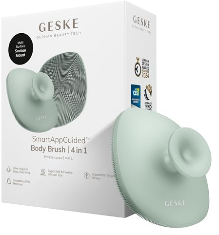 GESKE Body Brush | 4 in 1 | Reinigungsbürste für den ganzen Körper | Professionelle Tiefenreinigung | Weiche Silikonnoppen & ergonomisches Zwei-Finger-Design | Reinigt & massiert