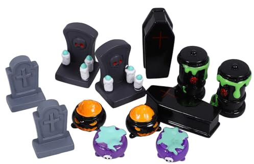 ABOOFAN Halloween-Miniatur-Gartenfigur – 12 Stück Harz-Kürbis-Geist-Ornamente Miniatur-Grabsteinfigur Feengarten-Zubehör Halloween-Horror-Dekorationsset