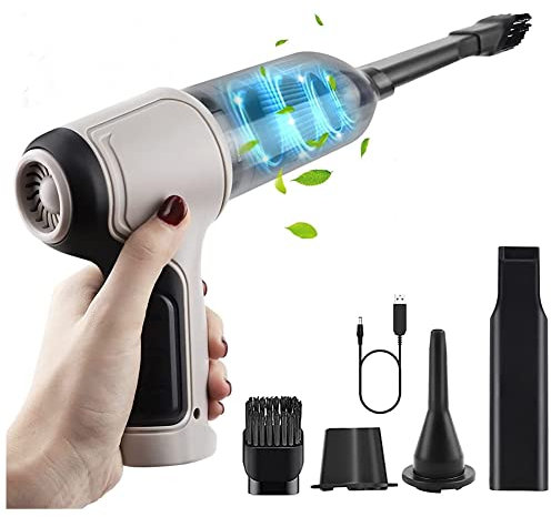 Qoekacy 3-In-1 Computer Vacuum Air Blower Handheld Portable Air Duster Rechargeable Car Vacuum Cleaner Cyclonic Suction