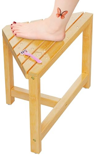 Shower Stool for Inside Shower - Small Bamboo Corner Shower Foot Rest for Shaving Legs, 12 in High