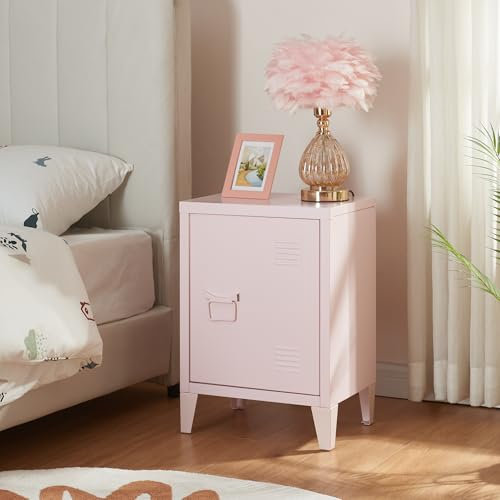 [en.casa] Comodino in Acciaio con Scomparto Chiuso con Anta Tavolino Laterale da Divano Mobiletto Notturno da Letto Tavolino Basso da Ingresso 57 x 40 x 30 cm - Rosa