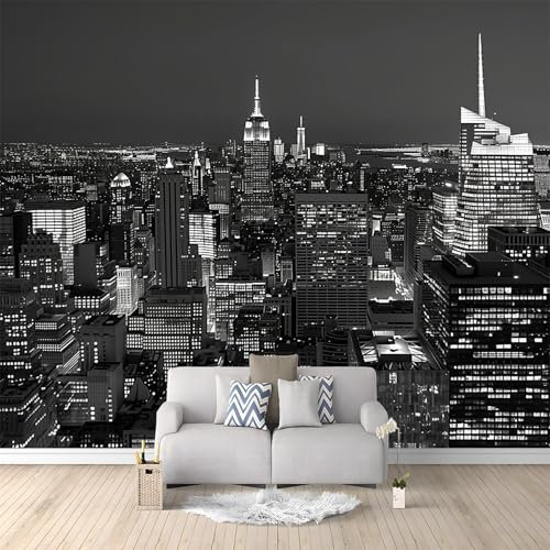 Photo Wallpaper New York City Night Scene Gray 200x140 cm Non-Woven Wall Mural, 3D Wallpaper Roll Mural, Moderne Living Room Bedroom Art Poster Mural Wallpaper