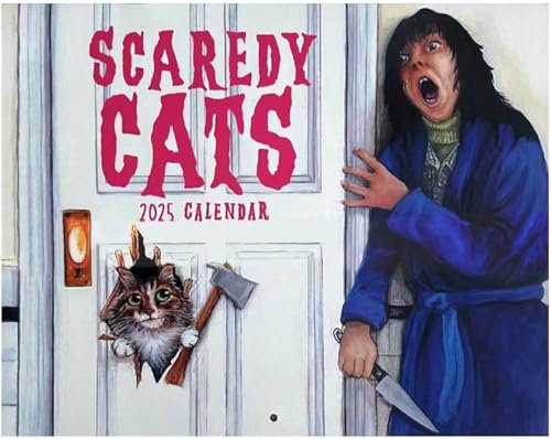 Scaredy Cats Kalender 2025 Lustige Katzen Wandkalender 2025 Scaredy Cats Saison Wanddekoration Horrorfilme Katzen Monatsplaner 2025 Geschenk für Horror-Fans und Katzenliebhaber