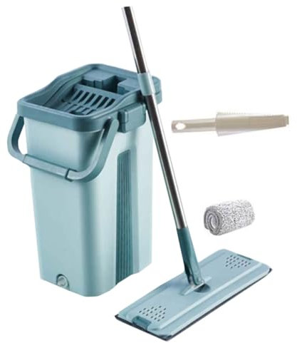 WESIEVYA 1juego Mopa Fregona Plana Microfibra Cubo Escurridor Limpieza para Hogar para Recoger Pelo De Mascotas y Suciedad Diseño Compacto y Práctico