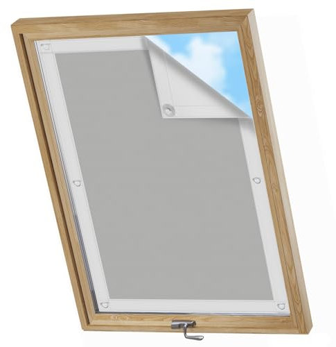 WOLTU Thermo Dachfenster Rollo ohne Bohren Sonnenschutz Verdunkelungsrollo mit Saugnäpfen, Thermorollo Hitzeschutz für Velux- und Roto-Fenster S08 / 608, Grau 96x115 cm
