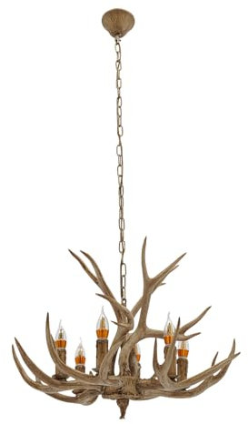 Konfiur Vintage Geweih Kronleuchter, 110V-220V Geweih Wandleuchte, 6 Licht Hirschgeweih Deko Wandlampe, E14 Resin Geweihe Hängeleuchte, für Wohnzimmer Schlafzimmer Küche Esszimmer Bar