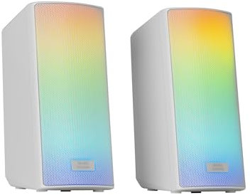 Mars Gaming MSRGB2, Altavoces Bluetooth 5.3 15W, Procesador de Sonido DSP, Iluminación RGB Dinámica, Frontal Total Mesh, Altavoces Compactos con Caja de Control, Entrada Jack de 3.5mm y USB, Blanco