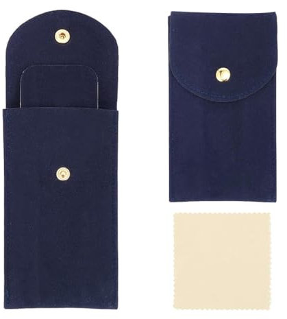 IKOPFLN 2 Pezzi Custodia per Orologio da Viaggio in Blu Scuro con Panno di Pulizia – Custodia Portatile per Orologi da Polso con Bottone a Pressione, Ideale per Orologio e Stoccaggio Gioielli
