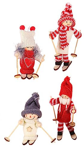 Garneck 4 Stück Holz Ski Puppen Ornament Weihnachtsdeko Tischdekoration Desktop Schmuck Skifahrer Figur Langlebig Winterliche Wohnraumdeko