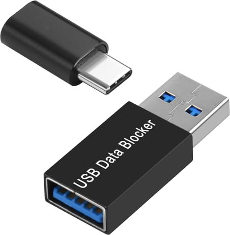 USB & USB-C Data Blocker Set (2 Pack) – Protect Against Juice Jacking with Charge-Only Adapters – Secure Charging for Smartphones and Tablets – Data Transfer Prevention