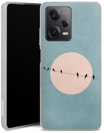Custodia di silicone compatibile con Xiaomi Redmi Note 12 Pro 5G Custodia trasparente Cover per smartphone trasparente Uccello Luna Turchese