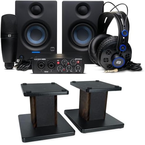 Presonus Audiobox 96k Kit d'enregistrement complet avec support Keepdrum SS041 en noyer