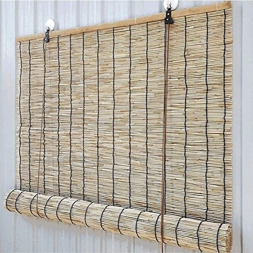 Bamboo Roman Blind for Kitchen Windows Vertical Blackout Roller Shades for French Doors 60x175 cm Wood Window Blinds