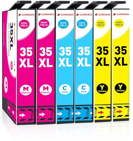 Clywenss 35XL Farbe Druckerpatronen Kompatibel für Epson 35 XL, 6er-Pack | für Epson WorkForce Pro WF-4720 WF-4725 WF-4730 WF-4740 WF4720 WF4725 WF4730 WF4740 WF-4720DWF WF-4725DWF Tinten Patronen