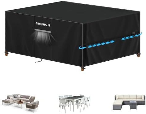 SIMPHAUS Abdeckung Gartenmöbel Wasserdicht Abdeckplane Gartenmöbel Tischabdeckung Outdoor Wetterfest,420D Oxford Schutzhülle für Gartenmöbel Lounge Sitzgruppe,Rattan Couch,Gartentisch 230x165x74cm