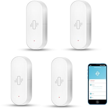 Intelligenter Vibrationssensor: Drahtloser Glasbruchmelder, WiFi-Türsensor mit App-Alarmen, einstellbare Empfindlichkeit, Glasbruch-Sicherheitssensor für Alarmanlage und Heimautomatisierung (4er-Pack)