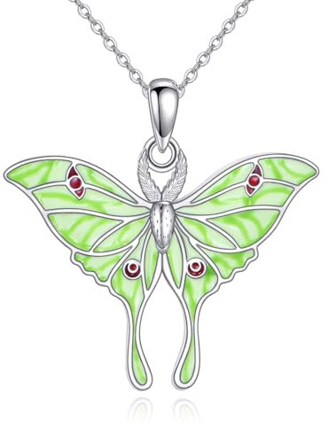 URONE Luna Motte Kette 925 Sterling Silber Grüne Motte Anhänger Halskette Insektenschmuck Motten Geschenke für Frauen