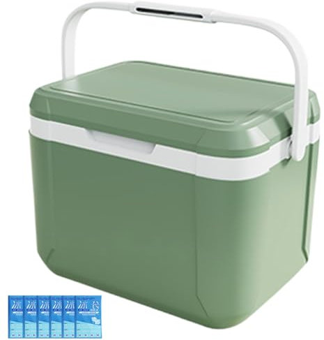 Nevera rígida con 6 Bolsas de Hielo, Nevera portátil con Aislamiento de 5 l, de Poliuretano, con asa, Resistente, para Bebidas y Comida, para autocaravanas, Color Verde, pequeña.