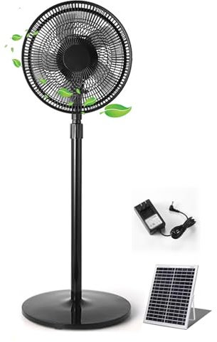MZQMK Ventilatore A Piantana con Pannello Solare, Ventilatore da Tavolo Silenzioso Ricaricabile, per Ufficio Casa Campeggio(34.5cm/13.5in)