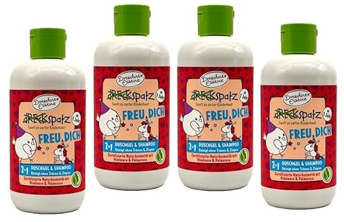 4er Pack Dresdner Essenz Dreckspatz Duschgel & Shampoo Freu Dich Himbeere 4 x 250 ml vegan